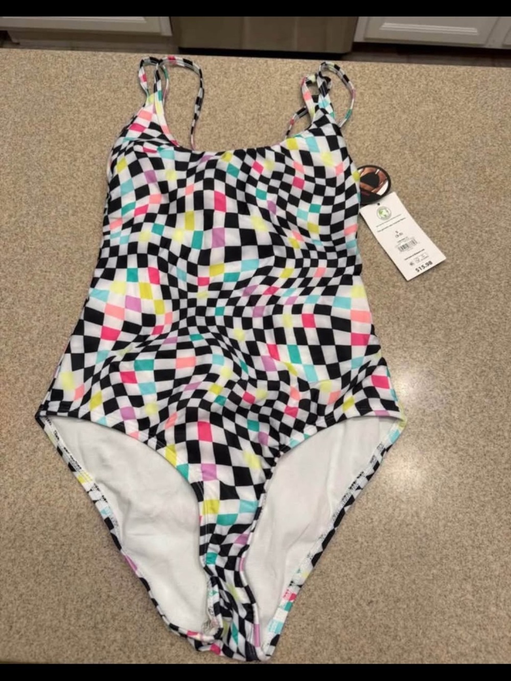 One-Piece Swimsuit Checkered Print